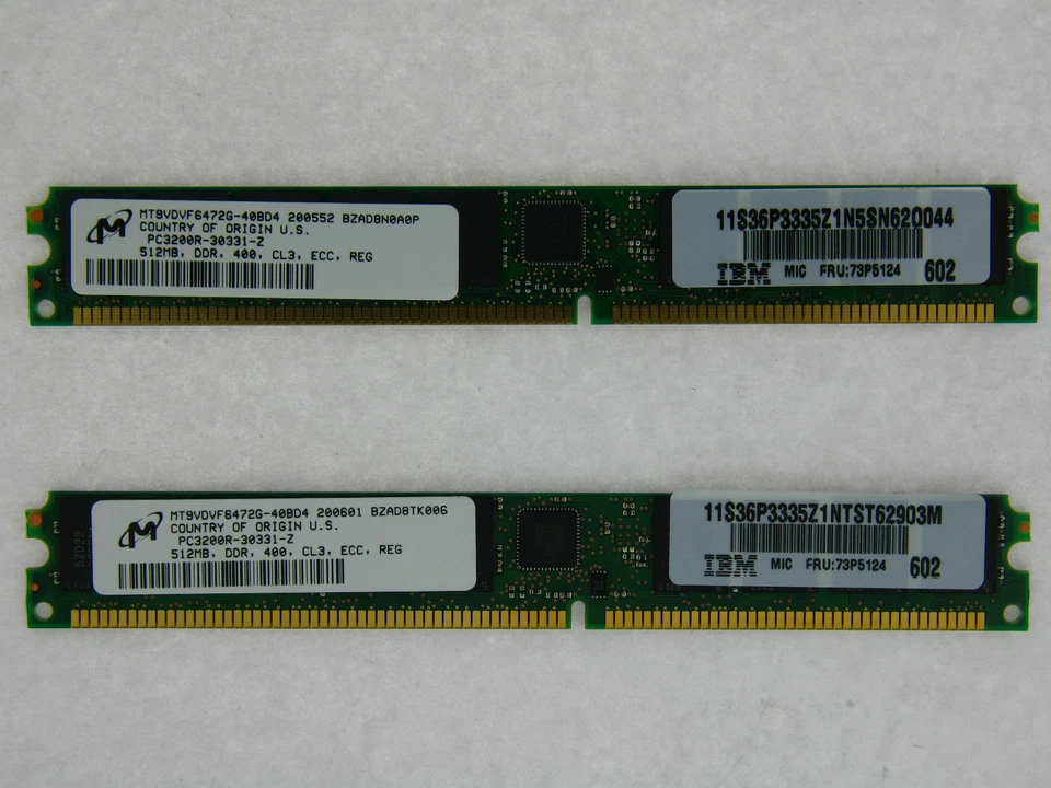 1GB 2x512MB IBM BladeCenter LS20 Micron VLP PC3200/DDR400 ECC Reg SDRAM 73P5124 - Image 1 of 1