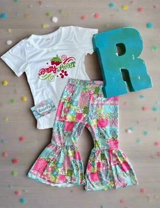 Strawberry Patchwork Bell Bottoms Outfit: Berry Sweet 2T/3T - Picture 1 of 9