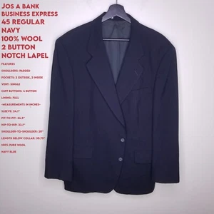 Jos A Bank Men 45 Regular Navy 100% Wool 2 BTN Notch Lapel Suit/Sport Jacket - Picture 1 of 22