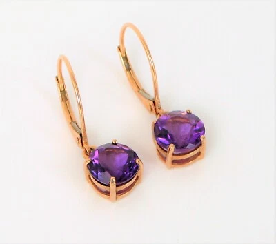 DE COLECCIÓN HERMOSOS PENDIENTES COLGANTES DE AMATISTA DE ORO ROSA 10K FIRMADOS AÑO DE CONSTRUCCIÓN 1,75 GRAMOS Foto 1 de 2