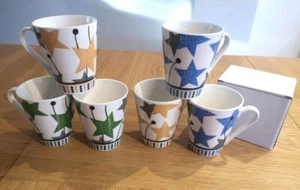Set of 6 Mug Coffee Tea Cup Star Drinking 11oz Individual Gift Box Ceramic China - Picture 1 of 13
