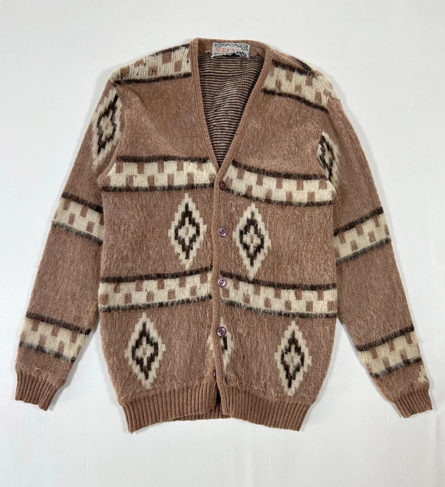 Cárdigan Vintage Islandia Kurt Cobain Mohair Lana Pura Cacao Botón Se Ajusta a Talla Pequeña Foto 1 de 4