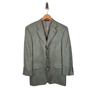 Burberry London Kensington Silk Linen Blazer Green 3 Button Plaid Size 38 Short - Picture 1 of 13