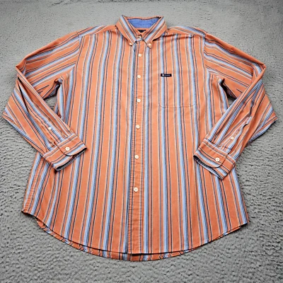 Camisa Chaps Para Hombre Grande Naranja Azul Rayas Manga Larga Abotonada Fácil Cuidado Foto 1 de 4