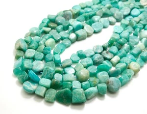 Natural Green Amazonite Polished Nugget Pebble Round Barrel Gemstone Beads PG318 - Picture 1 of 3