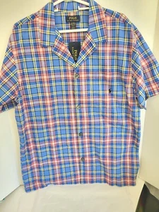 Polo Ralph Lauren Men's M Woven Cotton Plaid Pajama Top Sleepwear Short Sleeve - Picture 1 of 7