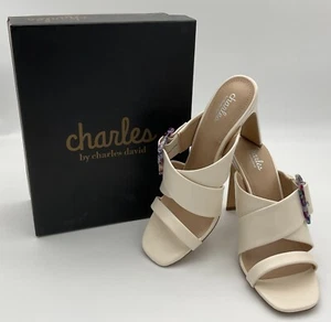 Charles David Gleam Slide Off White Heeled Sandal Colorful Buckle 9.5M NWT - Picture 1 of 12
