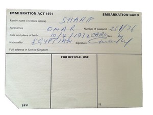 Omar Sharif Famous Actor Signed Original Landing Card