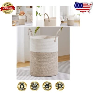 Tall 100L Cotton Rope Storage Hamper - Chic Organizer for Living Room & Bedroom - Picture 1 of 9