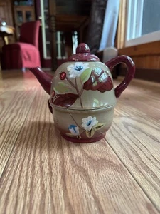Henna Individual Teapot & Cup   BROWN WITH FLOWERS by Tracy Porter - Picture 1 of 6