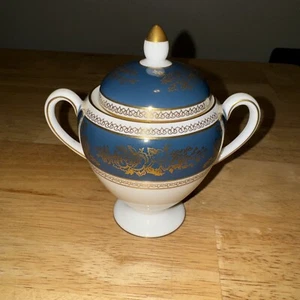 Wedgwood Columbia Blue & Gold Sugar Bowl W/Lid (Globe Shape) R4509 - Picture 1 of 7
