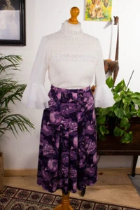 Vintage Original 70er Volantes Blusa Romántico Blanco Encaje Cuello Alto Boho 38 - Imagen 1 de 6