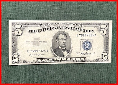 1953A US Five Dollar Bill $5 - Silver Certificate - Blue Seal - FR1656 - AU+ - Image 1 of 2