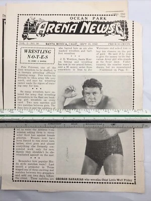 George Zaharia 1942 Arena News Boxing Program Ocean Park California Wrestling - Image 1 of 3
