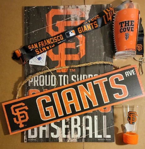San Francisco Giants Team Mix Lot! Wall Decorations, 1 Cup, 1 Lanyard, 1 shot gl Cover