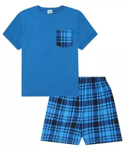 Blau karierter kurzer Baumwollpyjama 9 bis 16 Jahre - Bild 1 von 5