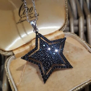 925 Sterling Silver Necklace, Natural Black Spinel Gemstones Star Pendant - Picture 1 of 10