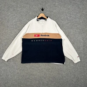 Jersey Reebok Vintage Para Hombre Grande Blanco Azul Marino Tejido Cuello Cuarto Cremallera Logo - Imagen 1 de 12