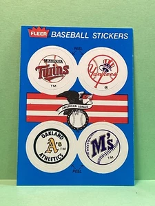 Yankees twins Mariners athletics A’s 1989 fleer baseball team sticker card - Picture 1 of 1