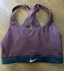 Women's Nike Dri Fit Maroon & Black Sports Bra, Size Small, Strappy, Logo - Picture 1 of 5