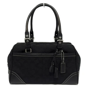 COACH Hamptons Signature Satchel Mini Boston Bag Black Leather Used 8K05 - Bild 1 von 8