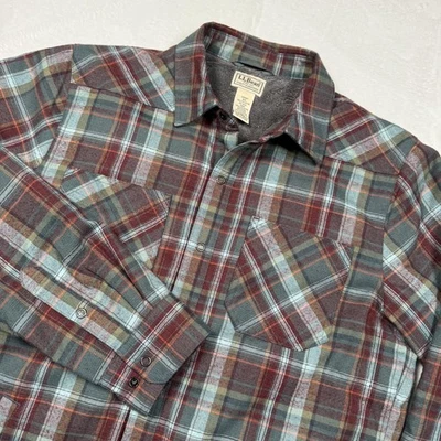 L.L.Bean Camisa Chaqueta de Franela Forrada de Vellón para Hombres Mediana a Cuadros Gris Frente a Presión Foto 1 de 4