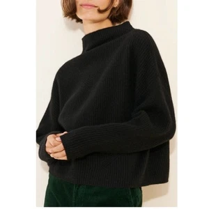 Anthropologie The Enza Ribbed 100% Cashmere Sweater Mock Neck Black Size 3X - Picture 1 of 7