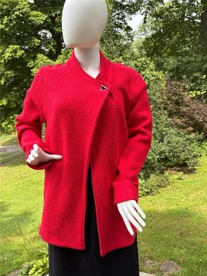 Chaqueta para mujer Nicole Miller NY rojo cereza lana hervida cierre palanca talla M Foto 1 de 4