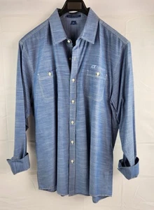 ADT Commercial Shirt Mens XL Blue Long Sleeve Button Up Solid Embroidered Logo - Picture 1 of 8