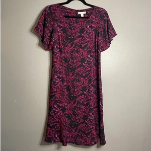 Westport 1962 Size 6 Midi Dress Fitted Black Floral Flutter Short Sleeve 90s - Picture 1 of 10