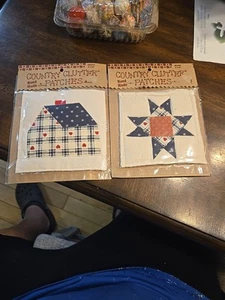 Lot 2 New Vintage Country Clutter Handmade Patches Quilt Blocks Star, House NOS - Picture 1 of 5