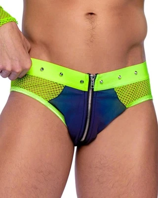 sexy ROMA men's REFLECTIVE fishnet STUDDED zip UP zipper FRONT briefs UNDERWEAR - Image 1 of 2