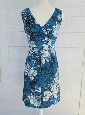 Donna Ricco Women's Sleeveless V-neck Floral Aqua Sheath Dress Size 4 - Image 1 of 4