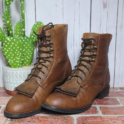 Botas Ariat Heritage Lacer Femininas 10B Couro Marrom com Cadarço Kiltie Paddock FLAW - Imagem 1 de 4