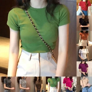 Chic Solid Color Women Summer Short Sleeve T Shirt Casual Top for Relaxed Style - Picture 1 of 16