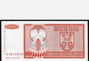 1993 Bosnien Herzegowina Serbien 1.000.000.000 Dinar Banknote UNC Währung BAM  - Bild 1 von 2