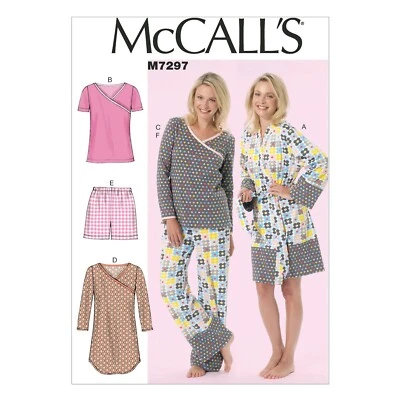 McCall 7297 Sz 8-24 Pajama Top Pants - Robe - Sleep Dress Gown Nightgown Pattern - Image 1 of 4
