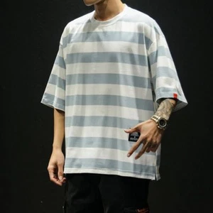 Oversized Striped Tee - Summer Cotton Fashion Hip Hop Streetwear Men T Shirt 5XL - Picture 1 of 15