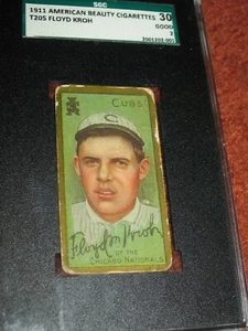 1911 T205 Floyd Kroh SGC 30 Good 2 ~Chicago Cubs ~American Beauty Back - Picture 1 of 3
