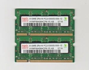 For Macs: TESTED 2X Hynix 512 MB (1GB) SO-DIMM DDR2 SDRAM Memory HYMP564S64BP6Y5 - Picture 1 of 1