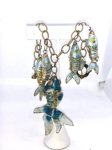 Gold filled bracelet with articulated Cloisonne enamel Koi Charms - Picture 1 of 4