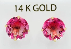 LAB CREATED 9.14 Cts PINK SAPPHIRE STUD EARRINGS 14K GOLD - New With tag - Picture 1 of 4