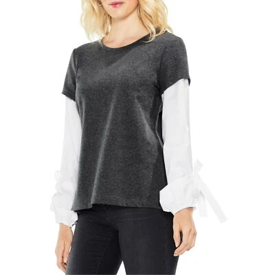 NWT Womens Size Small Nordstrom Two by Vince Camuto Bubble Sleeve Mix Media Top - Imagem 1 de 2