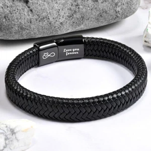Mens Braided Surfer Wristband Leather Bracelet Bangle Wrap Wristband Dad Gift UK - Picture 1 of 20