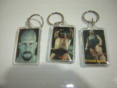 STONE COLD STEVE AUSTIN WWF KEYCHAIN LOT OF 3 VINTAGE 1998 ERA KEYRING - Image 1 of 3