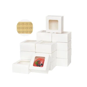50 Packs 5x5x2.5in White Cookie Boxes Bakery Boxes With Window Mini Cake Boxes C - Picture 1 of 7