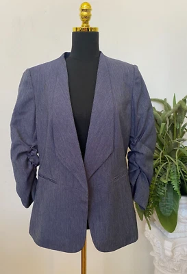 Chaqueta abierta para mujer Tahari azul denim 100 % poliéster talla 14 nueva con etiquetas, precio de venta sugerido por el fabricante 129 USD Foto 1 de 4