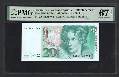 Germany-  20 Deutsche Mark 1993 Replacement P39b* Uncirculated Grade 67 - Image 1 of 2