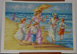 Karin Schaefers "First Days of Summer" Children on Beach Lim Ed Signed Serigraph - Picture 1 of 9