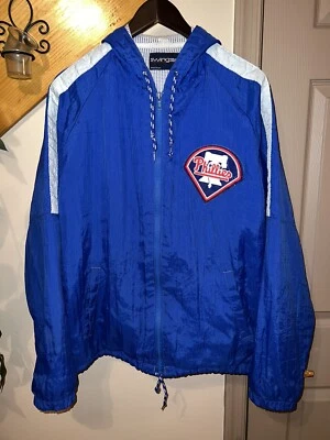 Vintage 90’s Phillies MLB Nylon Hooded Windbreaker Jacket L Made In The USA - Image 1 of 4